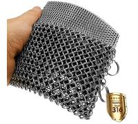 ERGONOW Nettoyeur de maille de chaîne en fonte - Anneau fin - Nettoyant de poêle en acier inoxydable 316 - Silicone intégré avec anneaux soudés - pour ustensiles de cuisine, casseroles