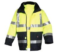 Ergos Cervin | Parka Haute-Visibilité Multirisque | Protection Contre Les Risques Intempéries & Du Froid | Manteau De Chantiers | Doublure amovible | Jaune Fluo/Marine | Du S au 5XL