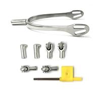 ErgoSpur ES1045 Éperons à tête interchangeable en acier inoxydable 4 en 1 avec épines, forme de goutte, spores de cyclisme OVNI et spores de balle Soft Touch pour l'équitation, les spores, piste, en