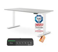 Ergotopia Desktopia Pro X Bureau debout électrique réglable en hauteur et ergonomique pour bureau ou bureau à domicile, gris, cadre blanc, 180 x 80 cm
