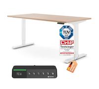 Ergotopia Desktopia Pro X Bureau électrique réglable en hauteur, table debout ergonomique pour bureau ou bureau à domicile (hêtre, structure blanche, 180 x 80 cm)