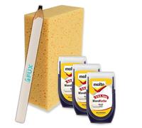 Erhard-Trading SOS Easy Lot de 3 rouleaux de peinture murale Blanc mat 30 ml avec éponge et crayon de charpentier