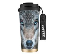 ERhoug Blue Eyes Wolf - Tasse à café isotherme en acier inoxydable 316 avec couvercle sous vide, garde au chaud ou au froid, étanche et réutilisable pour voyage