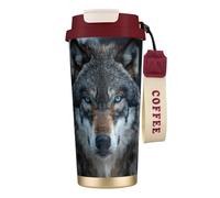 ERhoug Blue Eyes Wolf - Tasse à café isotherme en acier inoxydable 316 avec couvercle sous vide, garde au chaud ou au froid, étanche et réutilisable pour voyage