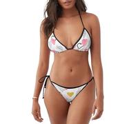 ERhoug Ensemble bikini deux pièces sexy imprimé cœur doré rose triangle dos nu string maillot de bain pour femme, maillot de bain tendance, Noir , S