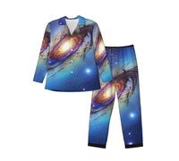 ERhoug Ensemble de pyjama à manches longues pour homme imprimé galaxie bleue, vêtements de nuit doux avec poches, ensembles de salon boutonnés pour hommes, Noir , XL
