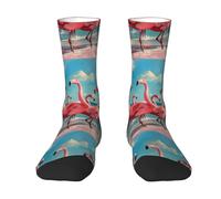 ERhoug Flock Of Pink Flamingos On The Beach Print Chaussettes contrastées unisexes pour adulte Chaussettes de sport décontractées décontractées pour homme et femme Confortables et respirantes, 2 Noir