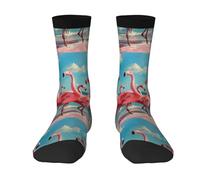 ERhoug Flock Of Pink Flamingos On The Beach Print Chaussettes contrastées unisexes pour adulte Chaussettes de sport décontractées décontractées pour homme et femme Confortables et respirantes, 2 Noir