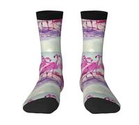 ERhoug Flock Of Pink Flamingos On The Beach Print Chaussettes contrastées unisexes pour adulte Chaussettes de sport décontractées décontractées pour homme et femme Confortables et respirantes, 3 noir