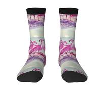 ERhoug Flock Of Pink Flamingos On The Beach Print Chaussettes contrastées unisexes pour adulte Chaussettes de sport décontractées décontractées pour homme et femme Confortables et respirantes, 2 Noir