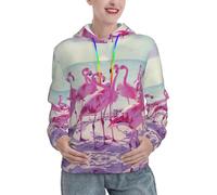 ERhoug Flock Of Pink Flamingos On The Beach Print Pull à capuche pour femme, pull à capuche décontracté à manches longues avec cordon de serrage et poche, pour l'entraînement et le quotidien, Noir , L