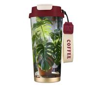 ERhoug Monstera Deliciosa - Tasse à café isotherme en acier inoxydable 316 avec couvercle sous vide, garde au chaud ou au froid, étanche et réutilisable pour voyage