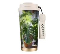 ERhoug Monstera Deliciosa - Tasse à café isotherme en acier inoxydable 316 avec couvercle sous vide, garde au chaud ou au froid, étanche et réutilisable pour voyage