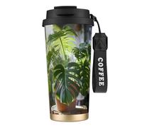 ERhoug Monstera Deliciosa - Tasse à café isotherme en acier inoxydable 316 avec couvercle sous vide, garde au chaud ou au froid, étanche et réutilisable pour voyage
