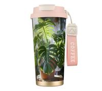 ERhoug Monstera Deliciosa - Tasse à café isotherme en acier inoxydable 316 avec couvercle sous vide, garde au chaud ou au froid, étanche et réutilisable pour voyage