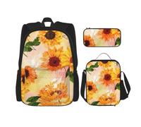 ERhoug Sac à dos, sac à déjeuner, trousse à crayons, ensemble de 3 pièces | Beau imprimé tournesol, tissu Oxford robuste, sac à livres, sac à déjeuner, sac à dos pour ordinateur portable