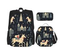 ERhoug Sac à dos, sac à déjeuner, trousse à crayons, ensemble de 3 pièces | House Deer Tree Christmas Print, robuste Oxford, Bookbag, lunchbag, Laptop Daypack, Travel Casual College Bag
