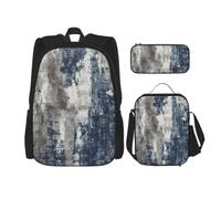 ERhoug Sac à dos, sac à déjeuner, trousse à crayons, ensemble de 3 pièces | Imprimé bleu abstrait, tissu Oxford robuste, sac à livres, sac à déjeuner, sac à dos pour ordinateur portable