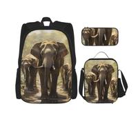 ERhoug Sac à dos, sac à déjeuner, trousse à crayons, ensemble de 3 pièces | Imprimé éléphants asiatiques, tissu Oxford robuste, sac à livres, sac à déjeuner, sac à dos pour ordinateur portable