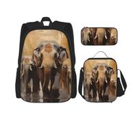 ERhoug Sac à dos, sac à déjeuner, trousse à crayons, ensemble de 3 pièces | Imprimé éléphants asiatiques, tissu Oxford robuste, sac à livres, sac à déjeuner, sac à dos pour ordinateur portable