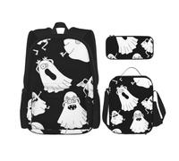 ERhoug Sac à dos, sac à déjeuner, trousse à crayons, ensemble de 3 pièces | Imprimé fantôme blanc amusant, tissu Oxford robuste, sac à livres, sac à déjeuner, sac à dos pour ordinateur portable