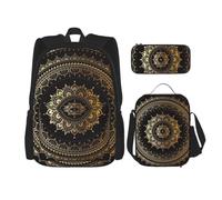 ERhoug Sac à dos, sac à déjeuner, trousse à crayons, ensemble de 3 pièces | Imprimé mandala, tissu Oxford robuste, sac à livres, sac à déjeuner, sac à dos pour ordinateur portable