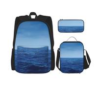ERhoug Sac à dos, sac à déjeuner, trousse à crayons, ensemble de 3 pièces | Imprimé océan bleu mer, tissu Oxford robuste, sac à livres, sac à déjeuner, sac à dos pour ordinateur portable