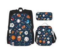 ERhoug Sac à dos, sac à déjeuner, trousse à crayons, ensemble de 3 pièces | Sac à dos de sport imprimé jeu de baseball, tissu Oxford robuste, sac à livres, sac à déjeuner, sac à dos pour ordinateur