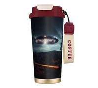 ERhoug UFO At Night Print - Tasse à café isotherme en acier inoxydable 316 avec couvercle sous vide, garde au chaud ou au froid, étanche et réutilisable pour voyage