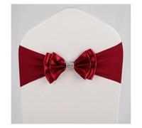 ERHTGUO 10pc Elastic Spandex Sashes with Diamond Buckle for Chairs Back Bands Bow Tie Hotel Restaurant Birthday Party Wedding Decoration(WineRed)