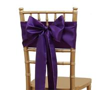 ERHTGUO 10PCS Chair Sashes with Bowknots Washable Reusable, Perfect for Weddings, Banquets, and Formal Events, Decorative Ties(Deep Purple)