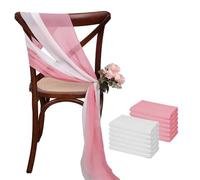ERHTGUO 17x275cm Sage Green Chiffon Chair Sashes Wedding Covers Ribbon Party Aisle Decor(White Dark Pink,24PCS)