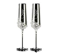 ERHTGUO 2Pcs Handcrafted Clear Crystal Champagne Glasses With Cursive Script Design Elegant Pearl Glassware For Weddings