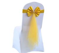 ERHTGUO 4/6/10/12/50/100 Pcs Chair Sashes Tie Gauze Bodas Knot Cover Satin Ribbon Belt Bow for Banquet Country Wedding Party Event Decor(Gold,12 PCS)