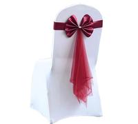 ERHTGUO 4/6/10/12/50/100 Pcs Chair Sashes Tie Gauze Bodas Knot Cover Satin Ribbon Belt Bow for Banquet Country Wedding Party Event Decor(Wine Red,4 PCS)