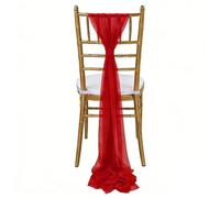 ERHTGUO 4pc Chair Ties Wedding Sash Tulle Polyester Streamer Banquet Hotel Decoration Cover Ribbon Bow for Party Chairs(Red)