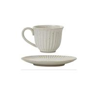 ERHTGUO A Set Of Cups And Plates Coffee Cup Retro Style Ceramic Striped Office Afternoon Tea Coarse Pottery Drinking Water Milk(Warm White)