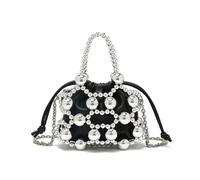 ERHTGUO Beaded Woven Bag Fashionable Crossbody Handbag Elegant Design Dinner Polyester Lining Hard Acrylic Material(Silver black color)