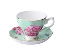 ERHTGUO Bone China Coffee Mug Cups Cup And Saucer Set With Spoon Afternoon Tea For Party(Peony 170ML)