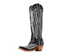 ERHTGUO Bottes de cowboy for femmes, hauteur genou, mi-mollet, style western vintage, chaussures décontractées à talons compensés(Black White,41)