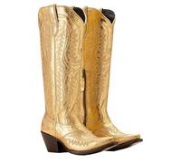 ERHTGUO Bottes de cowboy for femmes, hauteur genou, mi-mollet, style western vintage, chaussures décontractées à talons compensés(Gold,42)