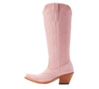 ERHTGUO Bottes de cowboy for femmes, hauteur genou, mi-mollet, style western vintage, chaussures décontractées à talons compensés(Pink,45)