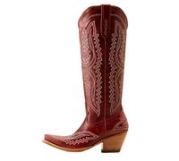 ERHTGUO Bottes de cowboy for femmes, hauteur genou, mi-mollet, style western vintage, chaussures décontractées à talons compensés(Red,36)