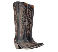 ERHTGUO Bottes de cowboy for femmes, hauteur genou, mi-mollet, style western vintage, chaussures décontractées à talons compensés(Black brown line,36)