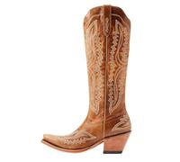 ERHTGUO Bottes de cowboy for femmes, hauteur genou, mi-mollet, style western vintage, chaussures décontractées à talons compensés(Yellowish brown,39)