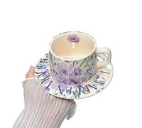 ERHTGUO Ceramic Coffee Cup Hand Painted Floral Overglaze Vintage Style Latte Mug For Afternoon Tea Home Cafe Use(B)