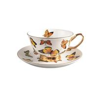 ERHTGUO Design Coffee Cup & Saucer Set Bone China Butterfly Hand-painted Gold Handle Tea Cafe Decoration(Black-B)