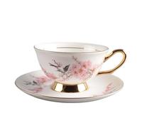 ERHTGUO Design Coffee Cup & Saucer Set Bone China Butterfly Hand-painted Gold Handle Tea Cafe Decoration(Black-D)