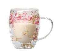 ERHTGUO Dried Flower Double Walled Glass Mug 350ml Coffee With Dry Flowers Decorative Wall Cup(Pink)
