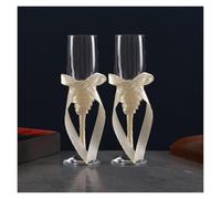 ERHTGUO Elegant Crystal Wedding Toasting Glasses Set Romantic Bride & Groom Champagne For Special Occasions(Beige)